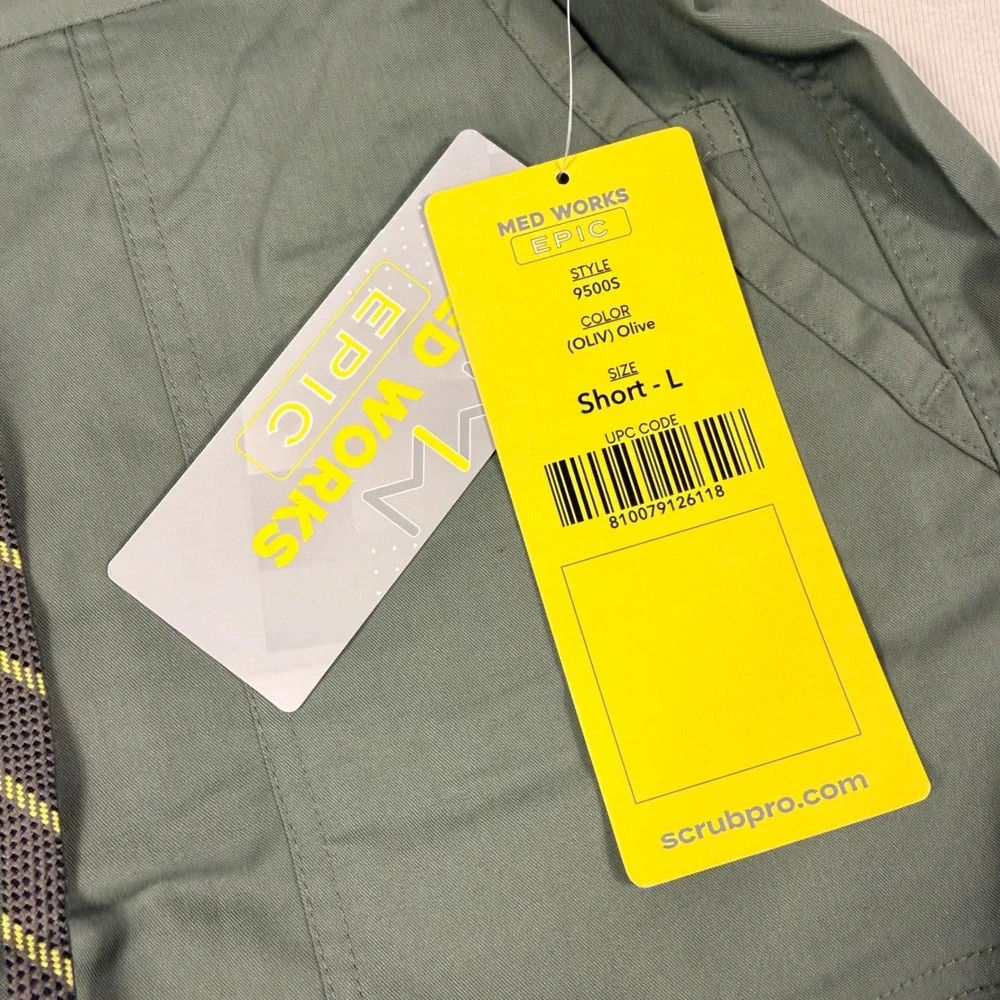 Med Works Epic Cargo Scrub Pants Large Short Olive Green Stretch 9500S